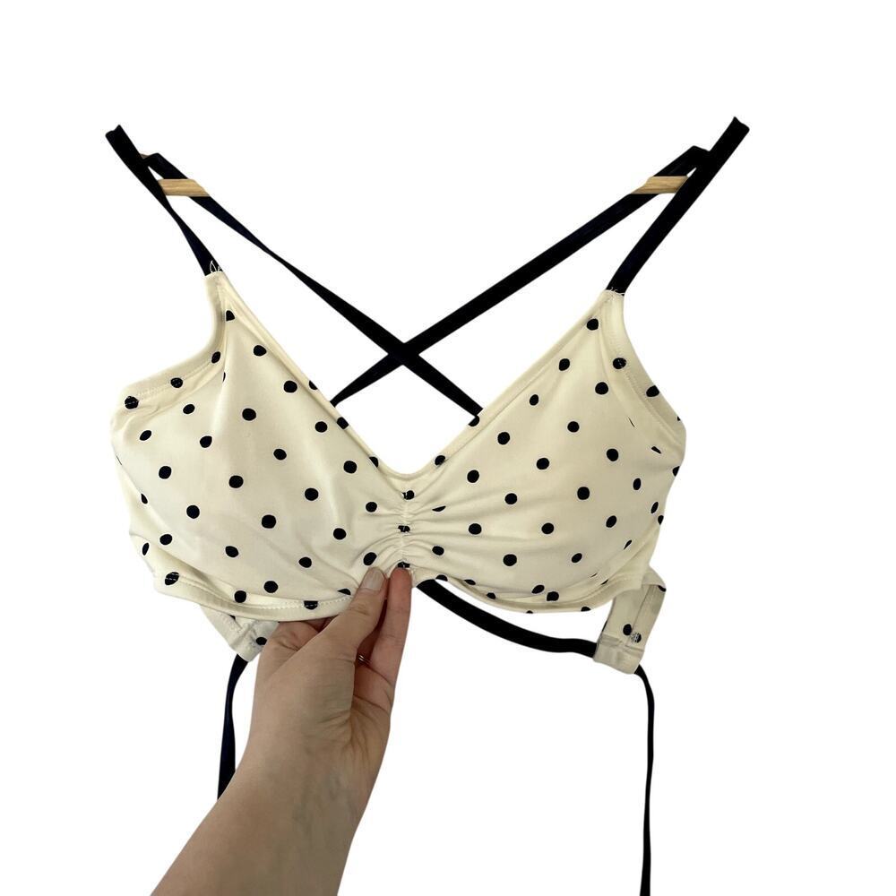 Carve Designs swimsuit bra top racerback style 36C navy blue and white polka dot
